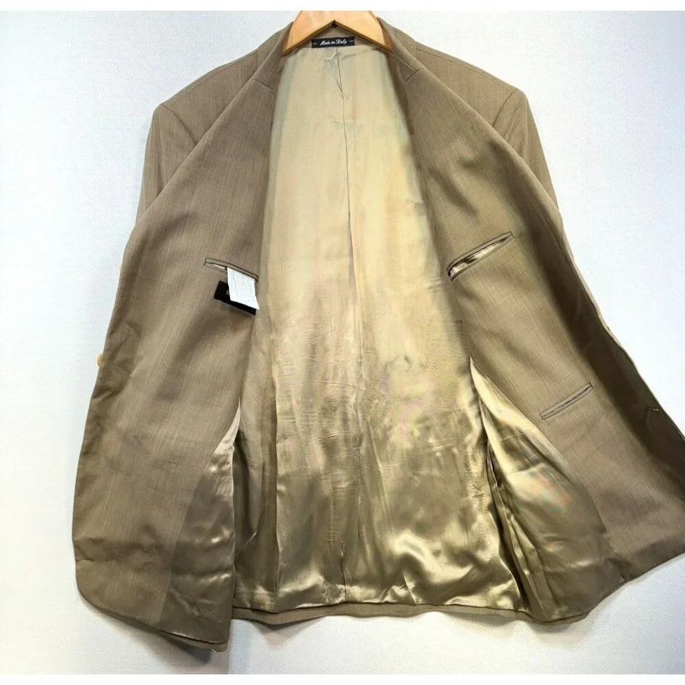 Bachrach Mens Wool Blazer 44R Tan Three-Button Suit Jacket Made In Italy
